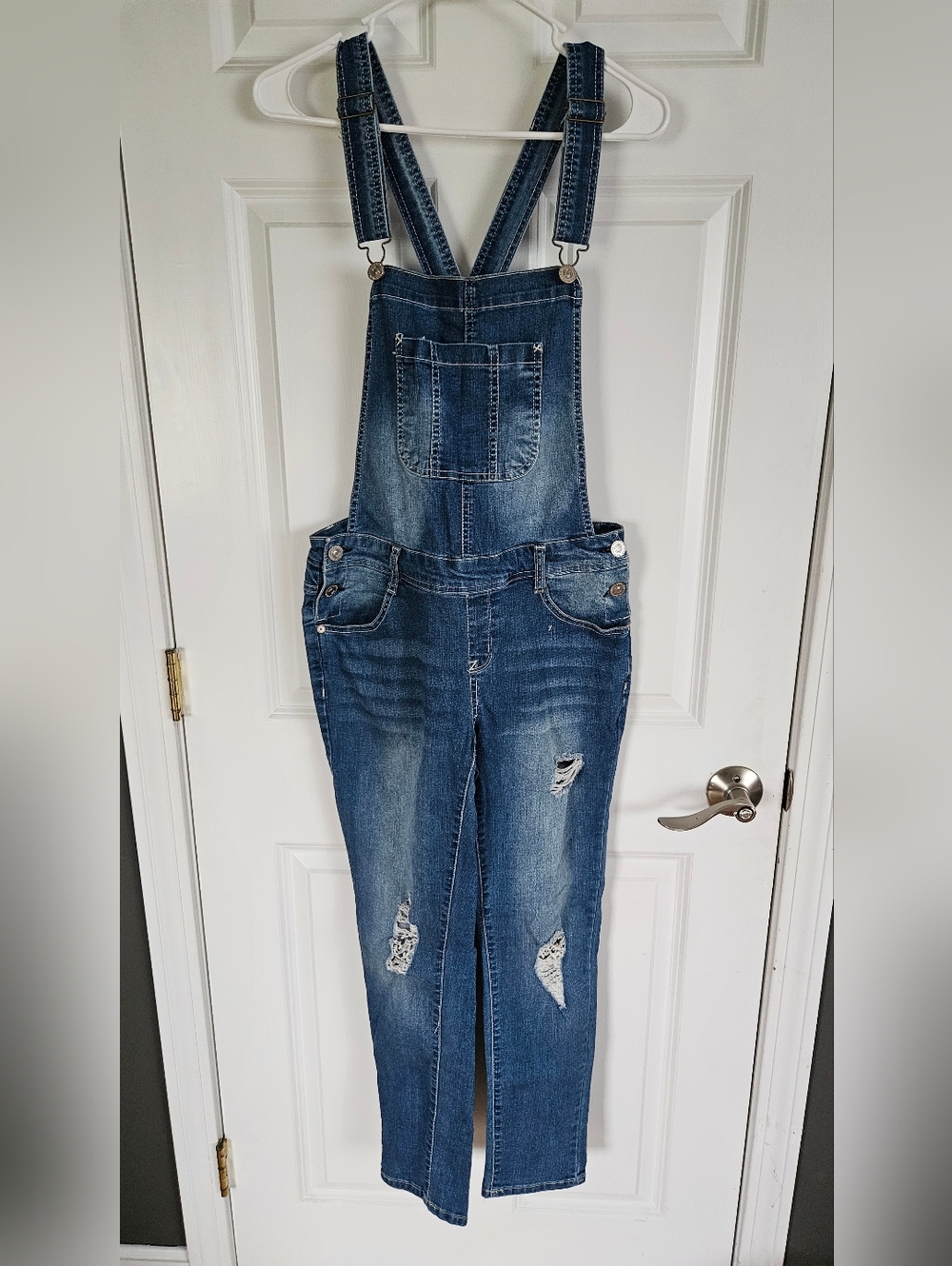 Denim Distressed Overalls